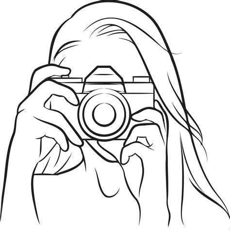 Woman Holding Camera Line Drawing 21194434 Vector Art At Vecteezy