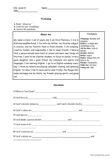 Reading Activity Introducing Myself English Esl Worksheets Pdf And Doc