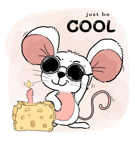 Premium Vector Happy Cool Cute White Pink Mice Or Mouse Wears Sun