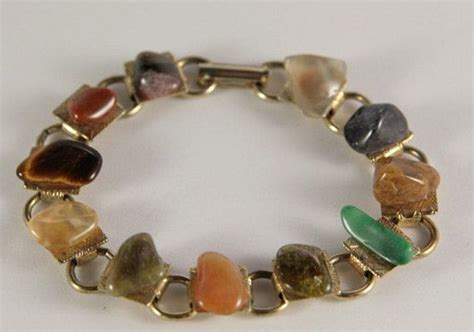 Semi Precious Gemstones Linked Bracelet Vintage By Vintageforages