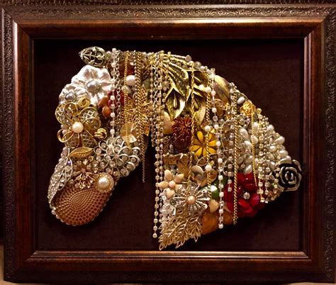Beautiful Vintage Jewelry Framed Art Handmade Horse Vintage Jewelry