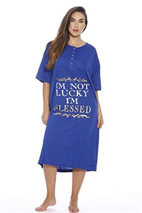 Just Love Short Sleeve Nightgown Oversized Screen Print Sleep Dress For Women Blue Blessed