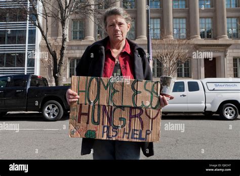 Homeless Woman Holding Sign Washington Dc Usa Stock Photo Alamy