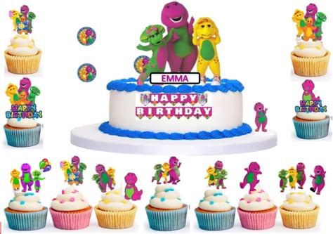 Barney Cup Cake Scene Toppers Birthday Wafer Edible Stand Up Custom