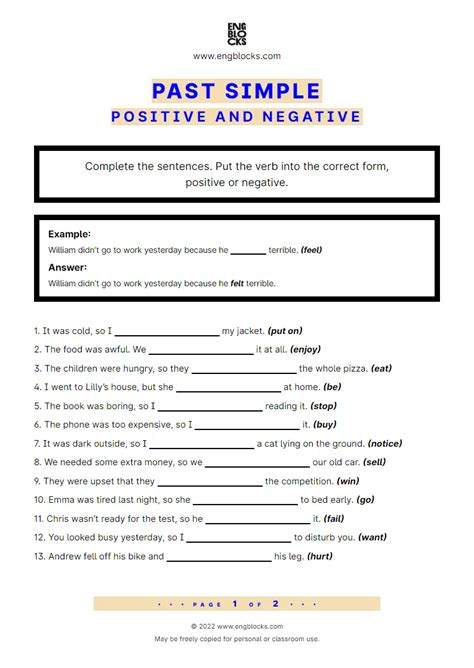 Past Simple Positive And Negative Worksheet English Grammar