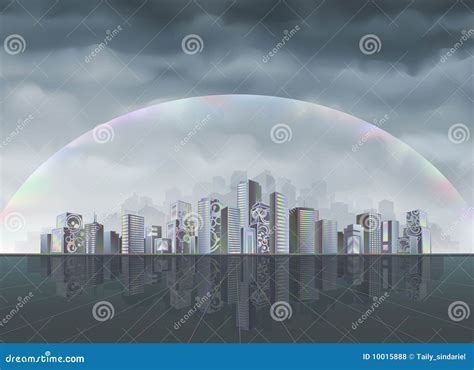 Rainbow City Stock Vector Illustration Of City Colorless 10015888