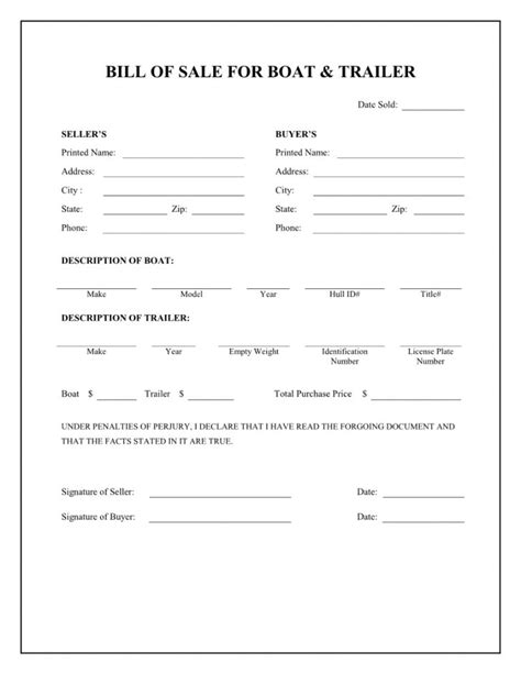 Free Boat And Trailer Bill Of Sale Form Download Pdf Word Free
