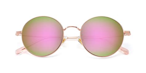 rose gold thin metal round mirrored sunglasses with pink sunwear lenses lt2096