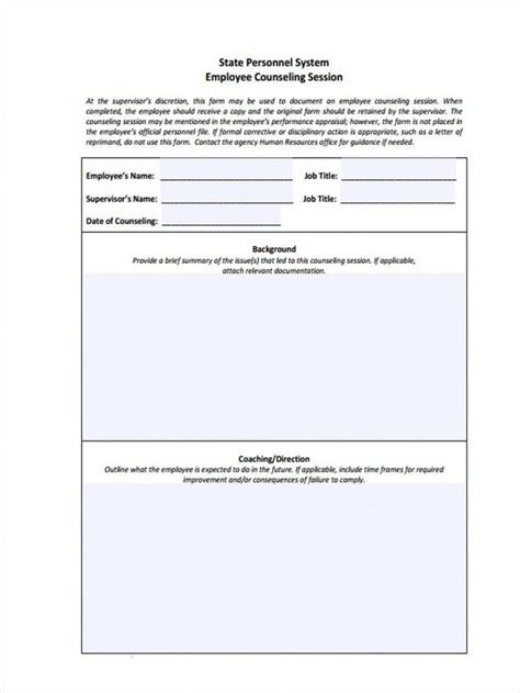 Editable Employee Coaching Form Template Doc Example Counseling Forms Treatment Plan Template