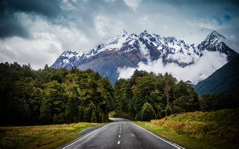 Road Landscape Mountains Clouds Forest New Zealand Wallpapers Hd Desktop And Mobile