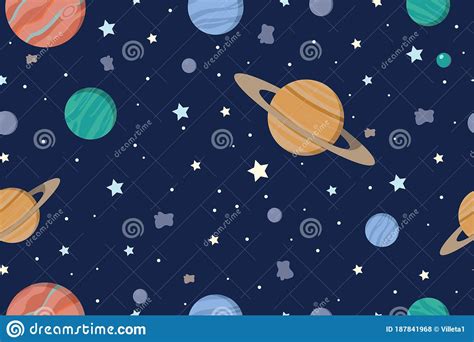 Seamless Space Pattern With Planets And Stars Cosmic Background In
