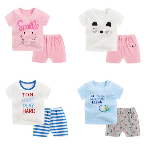 2018 여름 새로운 아이들의 짧은 소매 정장 순면 소년 여자 티셔츠 두 세트 어린이 정장clothing Sets