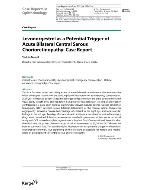 Pdf Levonorgestrel As A Potential Trigger Of Acute Bilateral Central