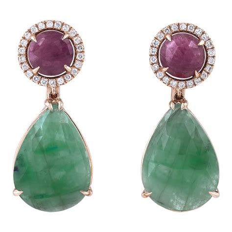 Giouzenis Emerald Diamond Sapphire Drop Earrings