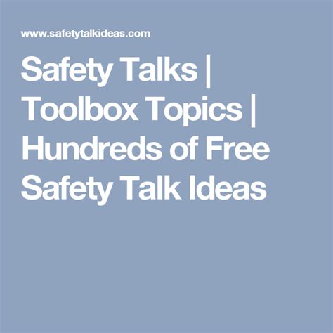 Safety Talks Toolbox Topics Hundreds Of Free Safety Talk Ideas