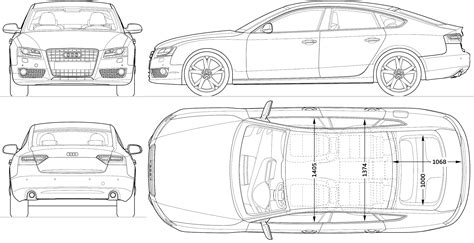 All of them available for download. 2009 Audi A5 Sportback Hatchback blueprints free - Outlines