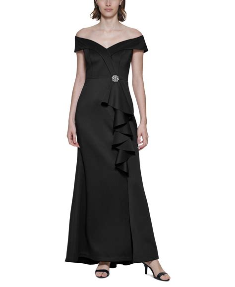 Jessica Howard Off The Shoulder Ruffled Gown In Black Lyst