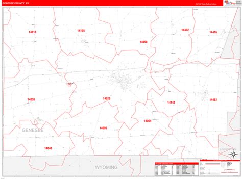 Genesee County Ny Zip Code Wall Map Red Line Style By Marketmaps