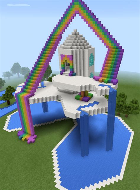 Minecraft Rainbow Sky Waterfall House Images Minecraft Easy Minecraft