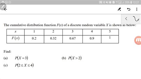 Discrete Random Variable How To Find Probability From A Cdf Youtube