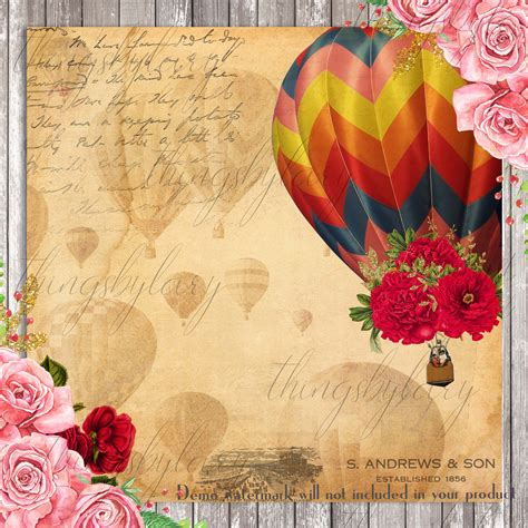 16 Antique Hot Air Balloons Travel Journal Digital Papers By Artinsider