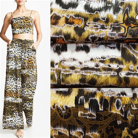 Leopard Print White 100 Stretch Silk Satin Fabric Width Etsy