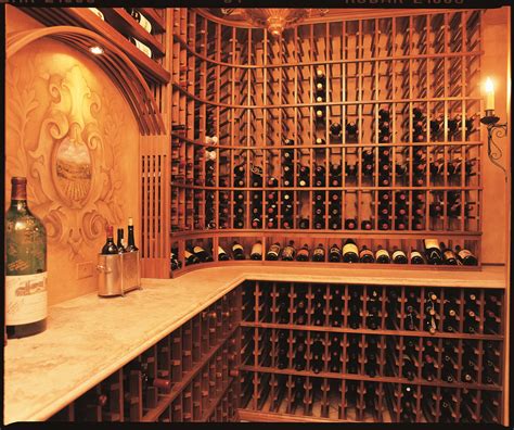 Custom Wine Cellar With Traditional Wood Racking Along Staircase With