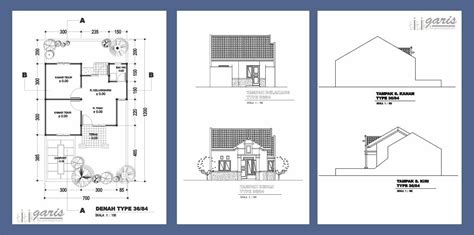 Denah Rumah Type 36 Beserta Tampak Dan Potongan Pdf Modern Minimalis