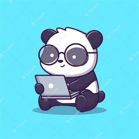 Premium Vector Cute Panda Play Laptop Illustration Animal Technology