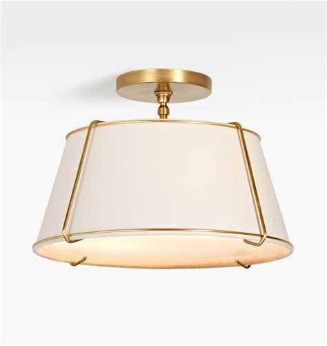 Conical 16 Aged Brass Drum Semi Flush Fixture With White Shade