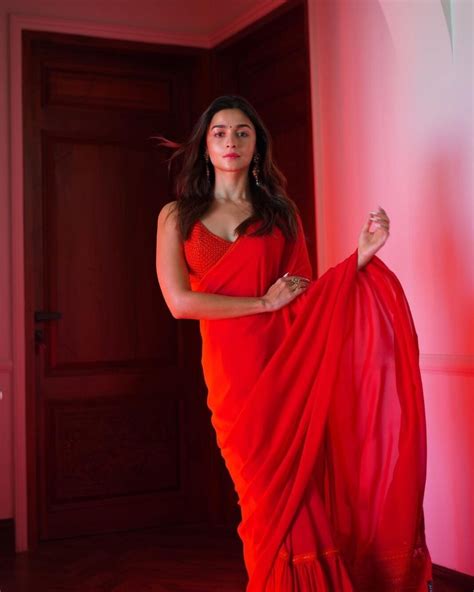 Alia Bhatt Turns Heads In A Red Lehenga Saree At Rrr Trailer Launch