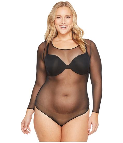 Lyst Spanx Plus Size Sheer Fashion Mesh Thong Bodysuit Very Black Womens Jumpsuit And Rompers