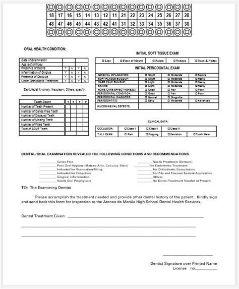 Dental Examination Record Forms Ms Word Printable
