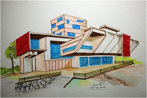 Architecture Modern House Design Freehand Drawing Youtube