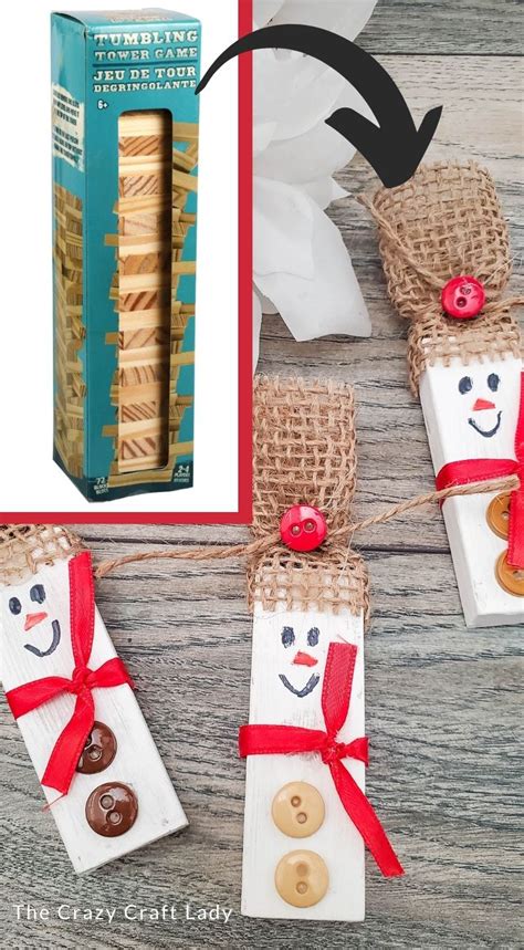 Dollar Tree Tumbling Tower Jenga Snowman Ornaments