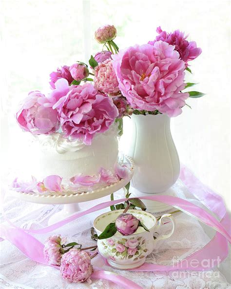 Romantic Pink Peonies Peony Cake Decor Shabby Chic Cottage Peony Wall