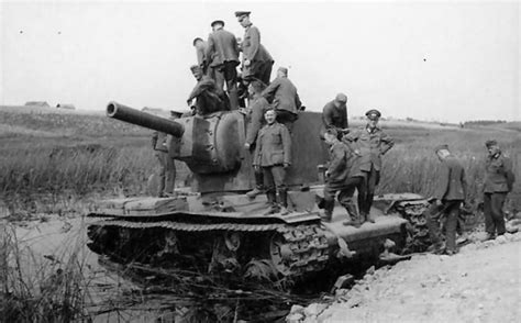 German Soldiers Examining Knocked Out Heavy Tank Kv2 World War Photos