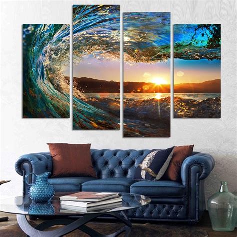 4 Panel Modern Seascape Canvas Painting Premiering Now 2 Wall Art