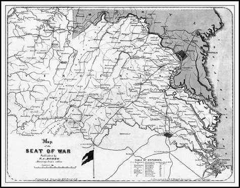Virginia And Maryland Vintage Map Of The Seat Of War 1861 Black And