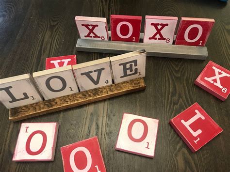 Rustic Over Sized Valentines Scrabble Tiles With Wooden Tray Etsy