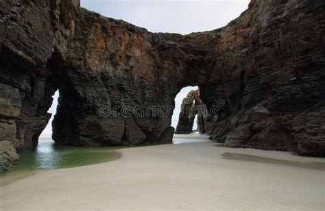 Beach Of The Cathedrals In Ribadeo Spain Stock Image