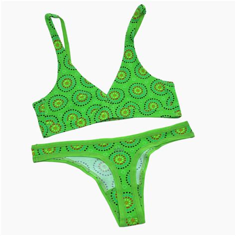 Womens Organic Cotton Matching Bralette And Thong Set Green Mara De You Underwear