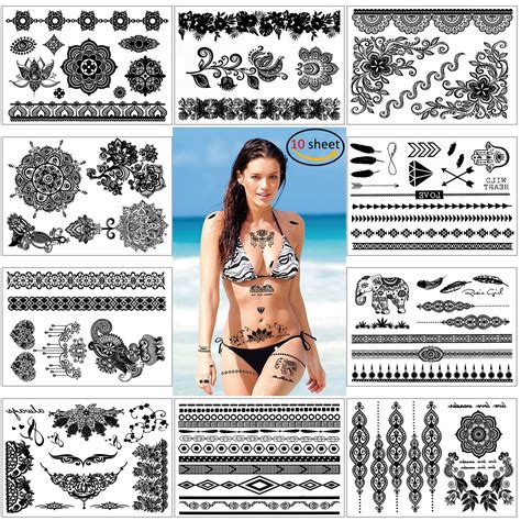 Buy Temporary Tattoos For Woman Konsait Temporary Tattoo Waterproof Body Black Art Stickers
