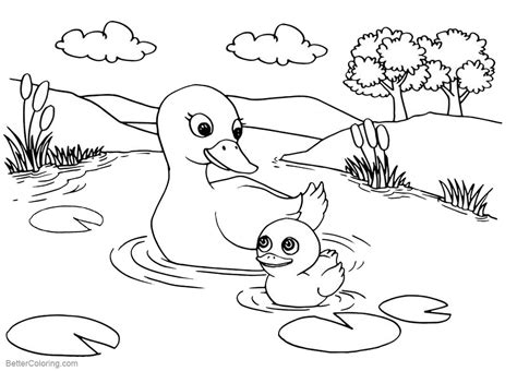 Pond Coloring Pages Ducks Life In The Pond Free Printable Coloring Pages