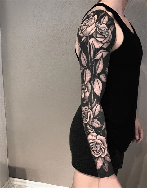 Black And White Rose Tattoo Sleeve ~ Tattoos Rose Sleeve Tattoo Half