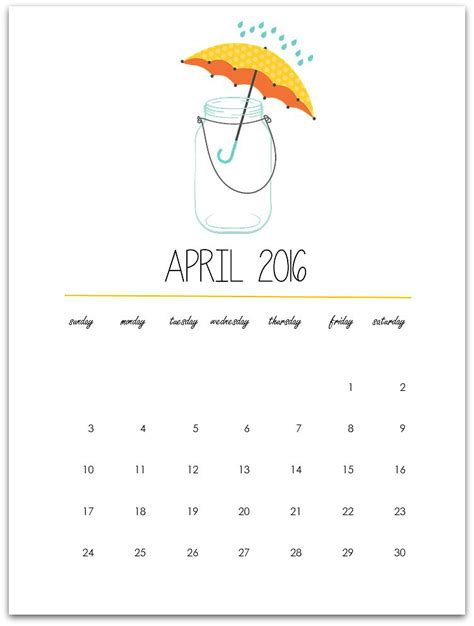 April Calendar Page Mason Jar Crafts Love