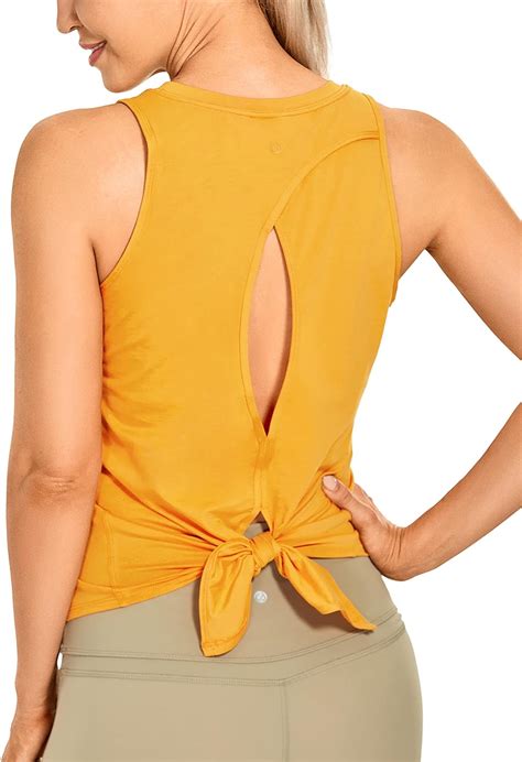 Crz Yoga Women S Pima Cotton Workout Sleeveless Shirts Round Neck Yoga Vest Open Back Sport Tank