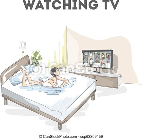 Woman Lying On The Bed And Watch Tv Cozy Room With Television And