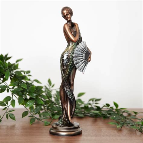 Tall Art Deco 1920s Lady Woman Figurine Ornament Statue Bronze Green