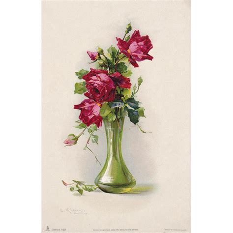 Joy Design Studio Vintage Art Roses Basket Vase Prints Postcard